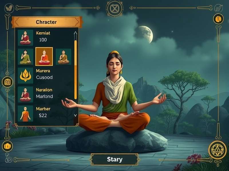 Spiritual Path Adventure gameplay screenshot showing character in meditation pose